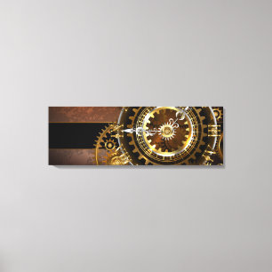 Stoomklok met antieke tandwielen canvas afdruk