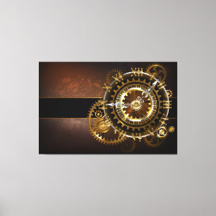 Stoomklok met antieke tandwielen canvas afdruk