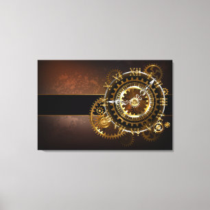 Stoomklok met antieke tandwielen canvas afdruk