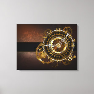 Stoomklok met antieke tandwielen canvas afdruk