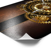 Stoomklok met antieke tandwielen foto afdruk (Hoek)