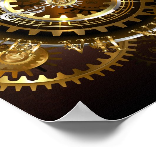 Stoomklok met antieke tandwielen poster (Hoek)