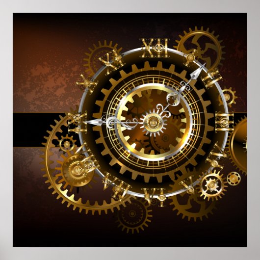 Stoomklok met antieke tandwielen poster (Voorkant)