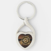 Stoomklok met antieke tandwielen sleutelhanger (Voorkant)