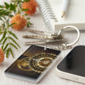 Stoomklok met antieke tandwielen sleutelhanger (Voorkant Rechts)