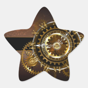 Stoomklok met antieke tandwielen ster sticker