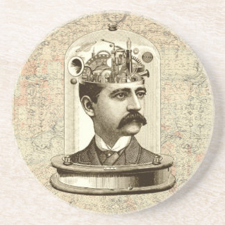 Stoomklokwerk hersenen hoofd in pot zandsteen onderzetter