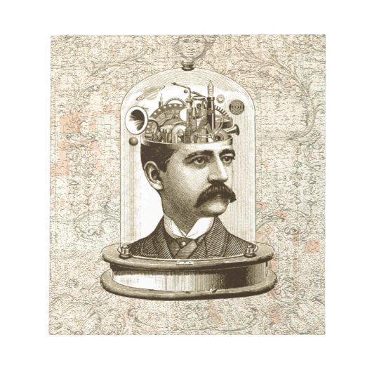 Stoomklokwerk hersenhoofd in pot notitieblok (Voorkant)