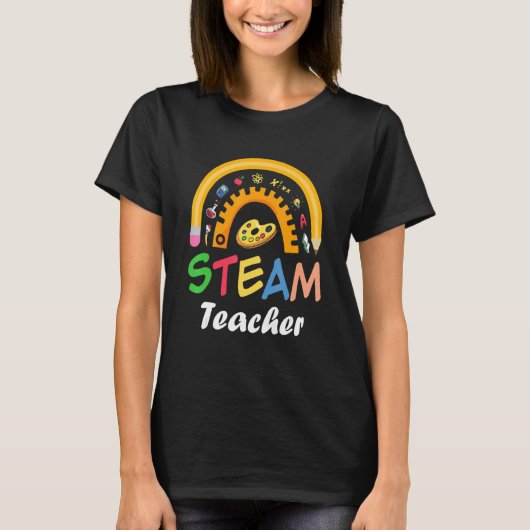 Stoomleraar terug naar school Stem Rainbow T-shirt (Voorkant)