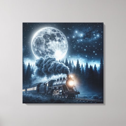 stoomlocomotief bij maanlicht canvas afdruk (Voorkant)