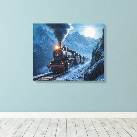  stoomlocomotief bij maanlicht canvas afdruk (Insitu (Houten vloer))