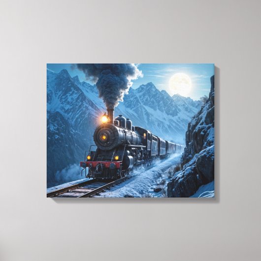  stoomlocomotief bij maanlicht canvas afdruk (Voorkant)