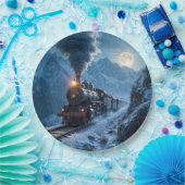  stoomlocomotief bij maanlicht papieren bordje (Feest)