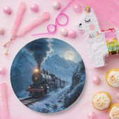  stoomlocomotief bij maanlicht papieren bordje (Feest)