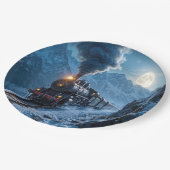  stoomlocomotief bij maanlicht papieren bordje (Gekanteld)