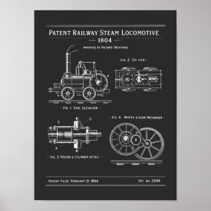 Stoomlocomotief Blauwdruk Poster