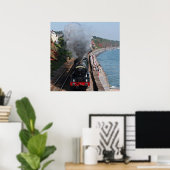  stoomlocomotief door het zee poster (Thuiskantoor)