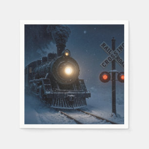 Stoomlocomotief in de winter servet
