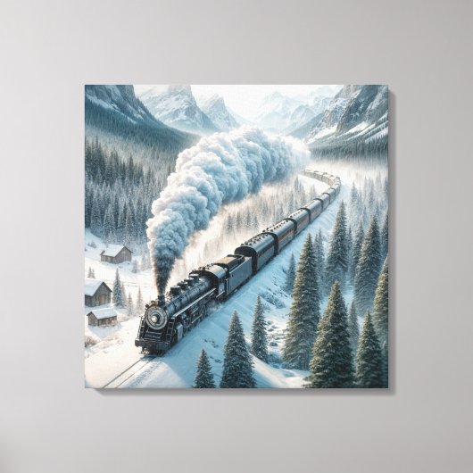  stoomlocomotief in Snowy Valley Canvas Afdruk (Voorkant)