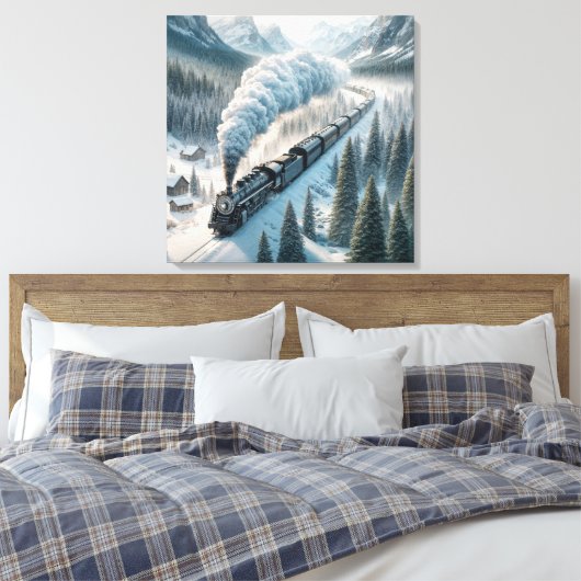  stoomlocomotief in Snowy Valley Canvas Afdruk (Insitu (Slaapkamer))