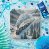 stoomlocomotief in Snowy Valley Papieren Bordje (Feest)