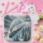 stoomlocomotief in Snowy Valley Papieren Bordje (Feest)