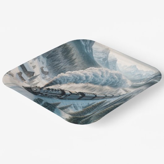  stoomlocomotief in Snowy Valley Papieren Bordje (Gebogen)