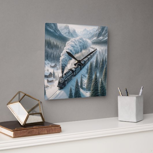  stoomlocomotief in Snowy Valley Vierkante Klok (Kantoor)