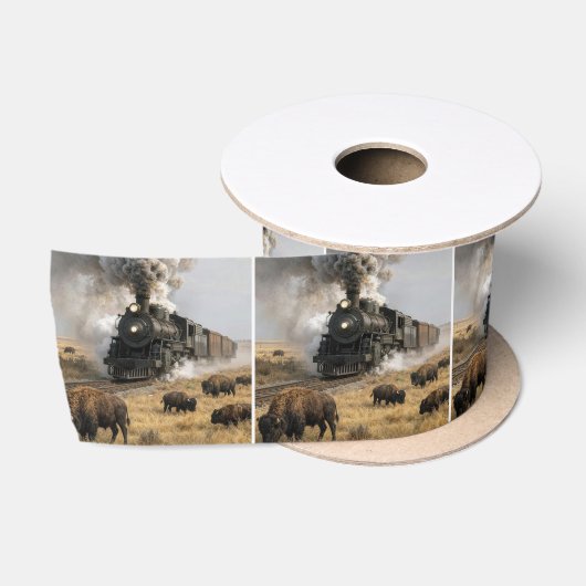 Stoomlocomotief met grazende bizons satijnen lint (Spoel)