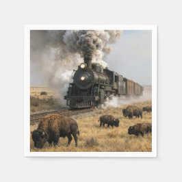 Stoomlocomotief met grazende bizons servet