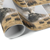 Stoomlocomotief met grazende buffels cadeaupapier (Rol Hoek)