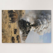 Stoomlocomotief met grazende buffels legpuzzel (Horizontaal)