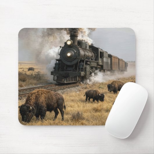 Stoomlocomotief met grazende buffels muismat (Met muis)