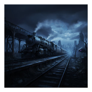 Stoomlocomotief Op Een Donkere Stormachtige Nacht Perfect Poster