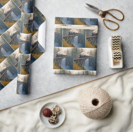 stoomlocomotief op een trestle cadeaupapier