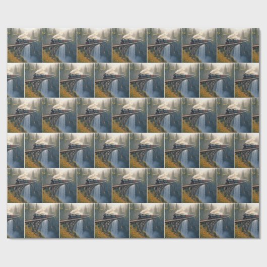  stoomlocomotief op een trestle cadeaupapier (Vlak)