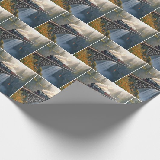  stoomlocomotief op een trestle cadeaupapier (Hoek)