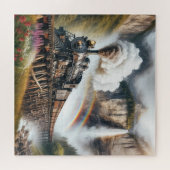  stoomlocomotief op een trestle legpuzzel (Horizontaal)
