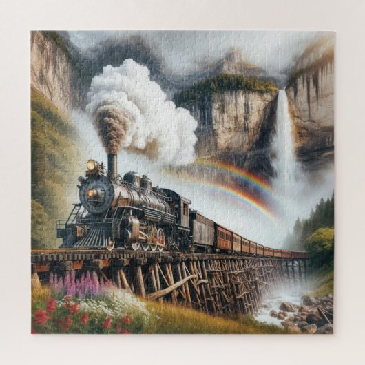  stoomlocomotief op een trestle legpuzzel (Verticaal)