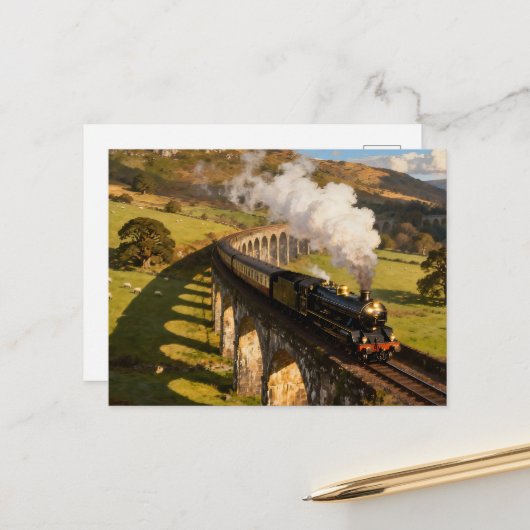 Stoomlocomotief op Viaduct Briefkaart (Voorkant / Achterkant in situ)