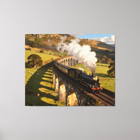 Stoomlocomotief op Viaduct Canvas Afdruk (Voorkant)