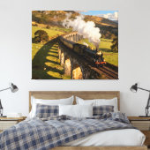 Stoomlocomotief op Viaduct Canvas Afdruk (Insitu (Slaapkamer))