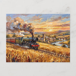 Stoomlocomotief Platteland Tarweveld Briefkaart