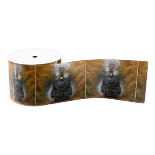 Stoomlocomotief Trein In Herfstbossen Grosgrain Lint