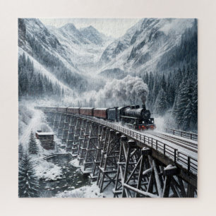 Stoomlocomotief trein op een berg Trestle Legpuzzel
