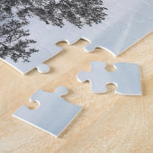 Stoomlocomotief trein reizen door de sneeuw legpuzzel (Zijkant)