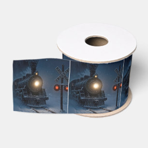 Stoomlocomotief uit het verleden in de winter grosgrain lint