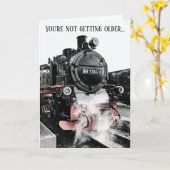 Stoomlocomotief wordt ouder Leuke verjaardag Kaart (Gele Bloem)