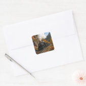  stoommachine in een herfstvallei vierkante sticker (Envelop)