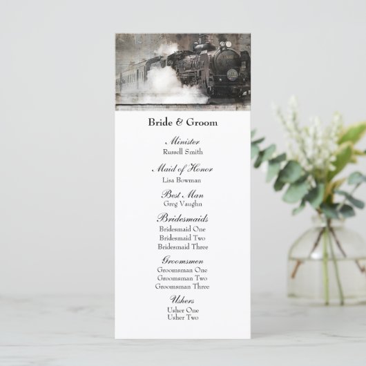  stoommachine locomotief bruiloft programma programmakaart (Staand voorkant)